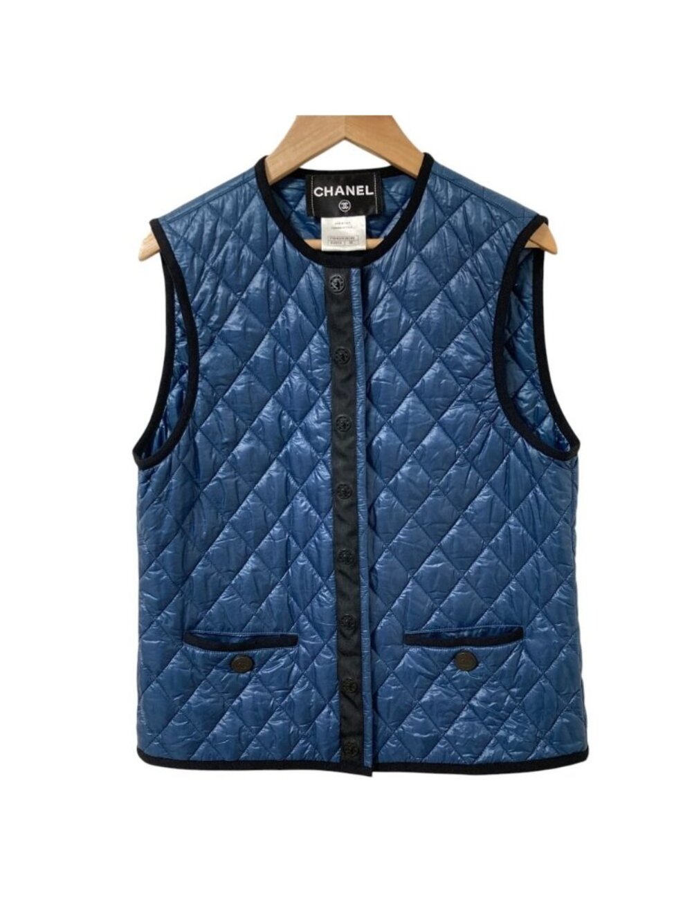 Chanel CC Logo Button Quilted Vest Gilet 38 Navy
